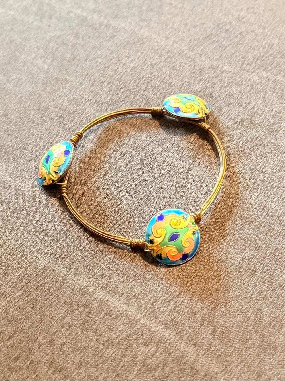 NWT Vibrant Handmade Cloisonné Accent Bronze Wrapped Wire Bangle Bracelet